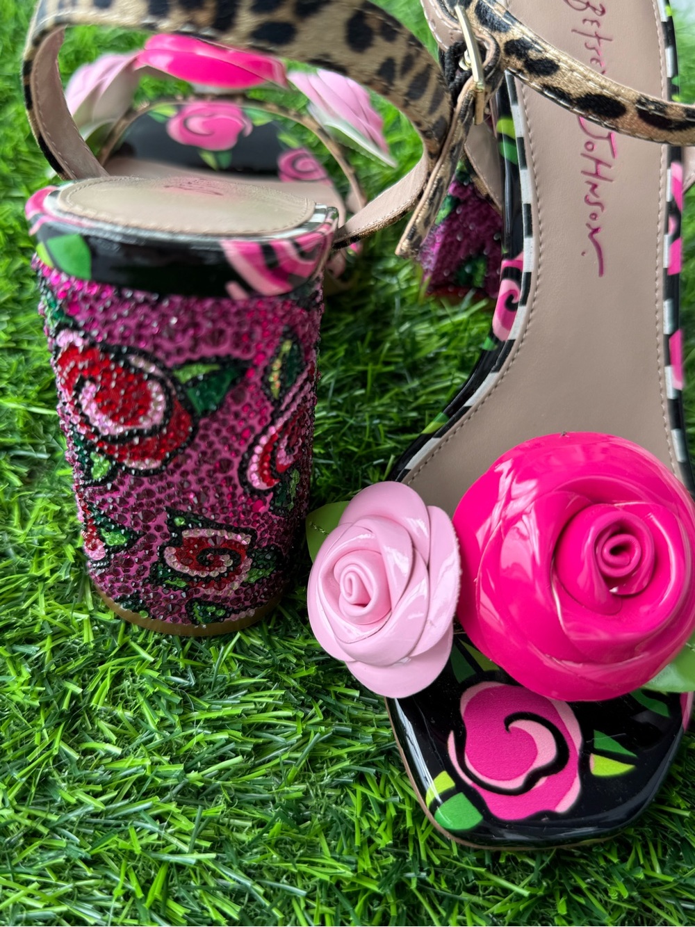 Betsey Johnson Pink & Hot Pink Floral Leopard-Trim Heels - Picture 8 of 9